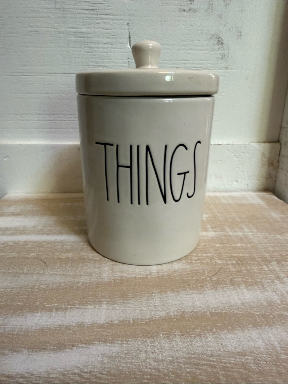 Rae Dunn 'THINGS' Ceramic Canister - Cream Storage Jar